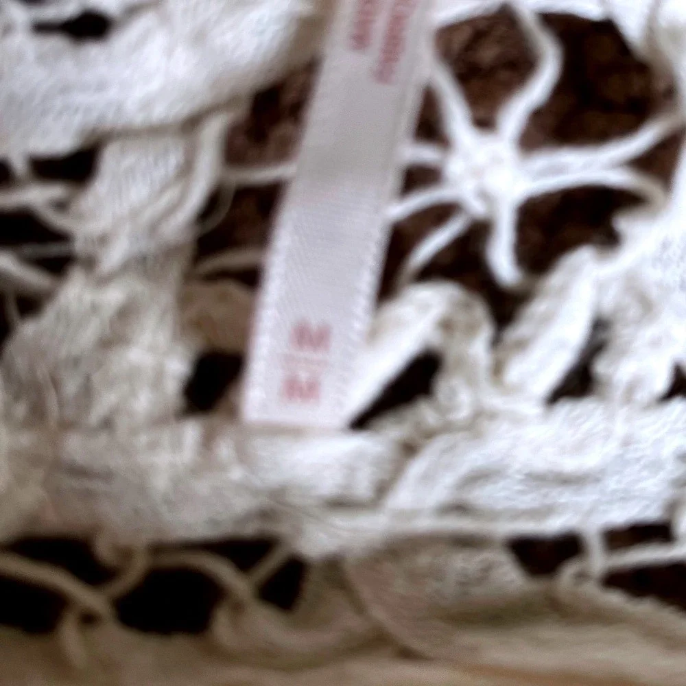 Free People Cream Lace Boho Crop Top Long Sleeve Flared Cuffs Ivory Medium